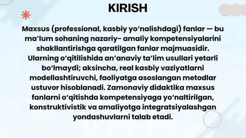 Maxsusfanlarni o'rganishning amaliy metodlari 3