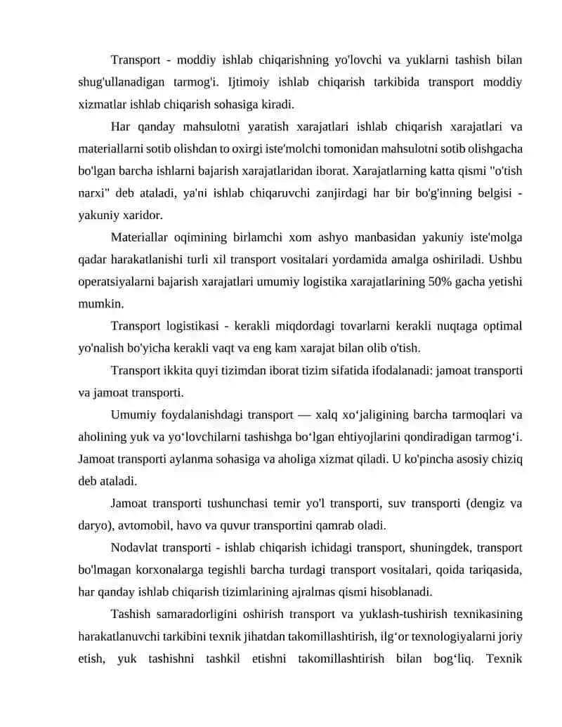 Transport jarayonlarini rejalashtirish usullari 3