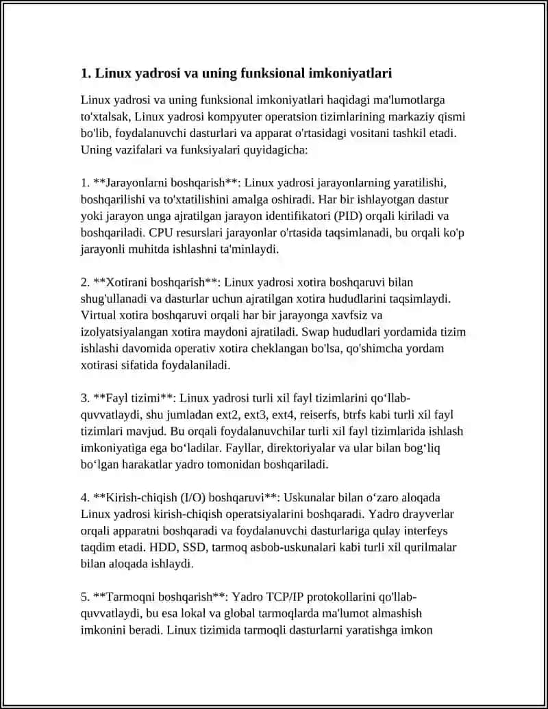 LINUX OT TALQINLARINING FUNKSIONAL IMKONIYATLARI. LINUX OT DISTRIBUTIVLARI 3