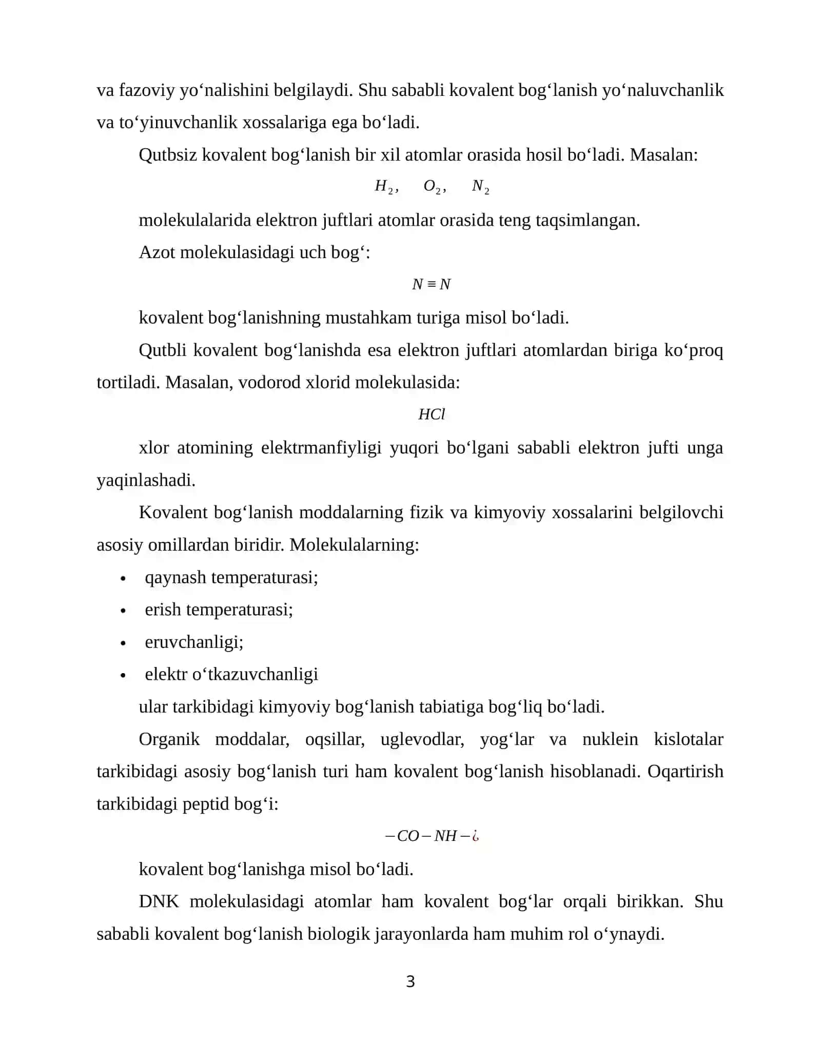 KOVALENT BOG‘LANISH, UNING TURLARI VA XOSSALARI 3