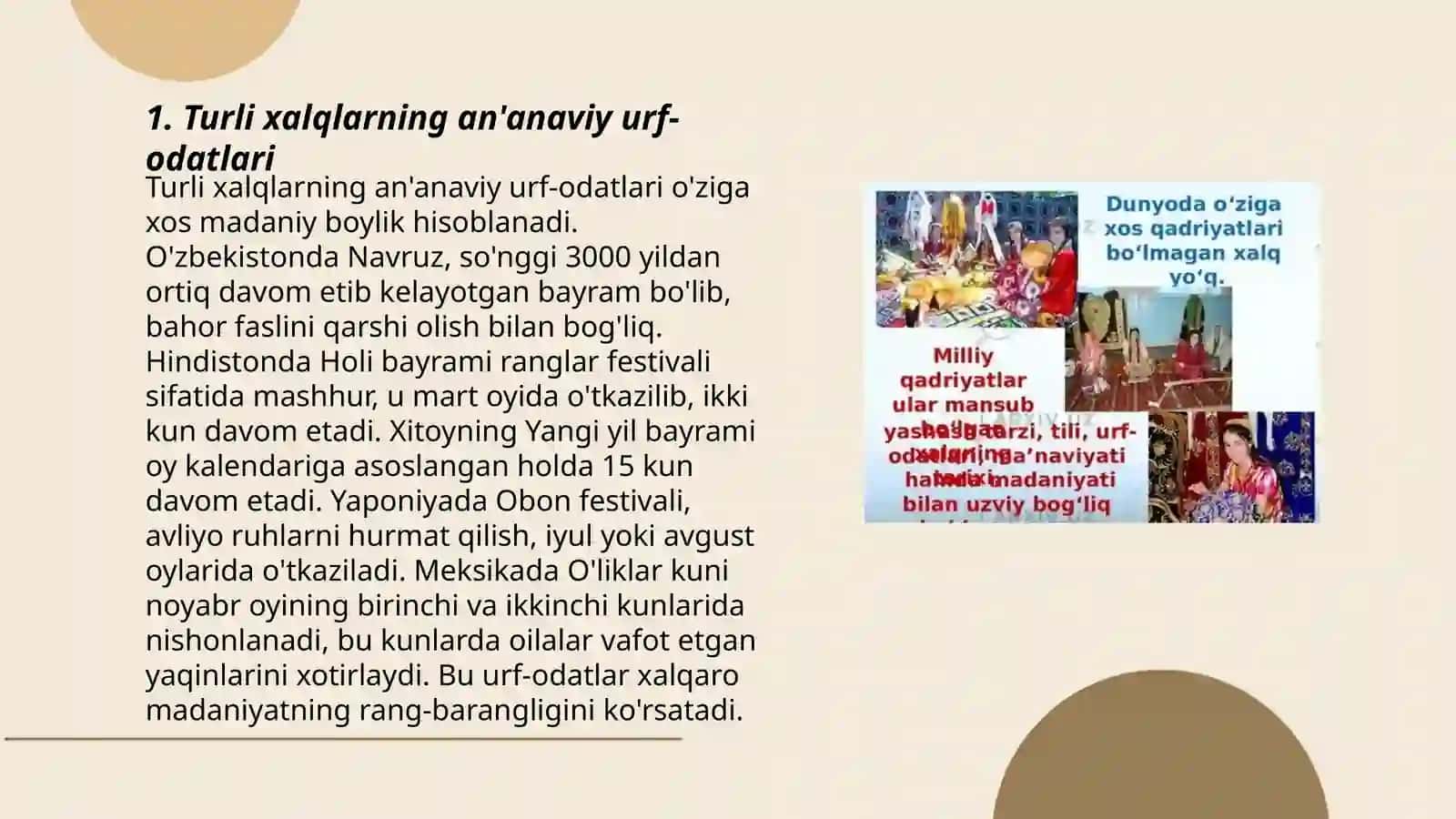 Turli xalqlarning an'anaviy urf-odatlari 3