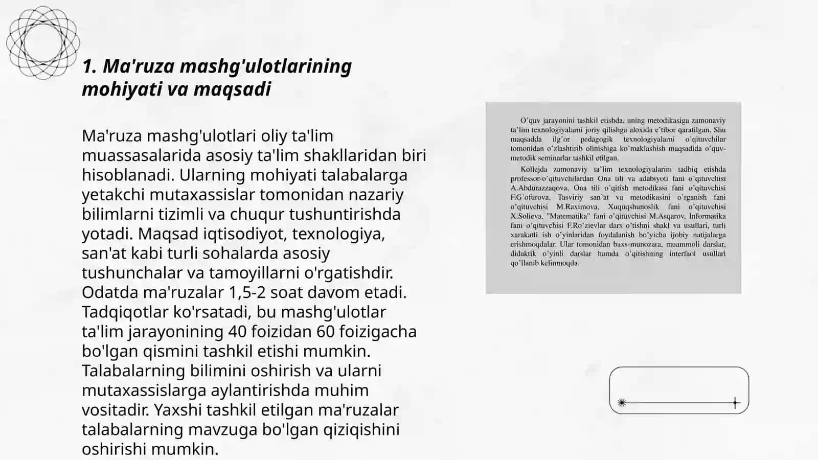 Ma'ruza mashg'ulotlarini tashkil etish metodikasi 3