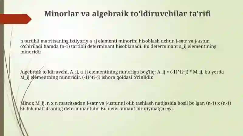 Minor va algebraik to’ldiruvchi 3