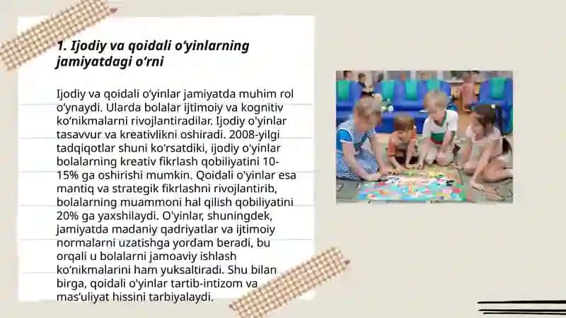 Ijodiy va qoidali oʻyinlar,uning mazmuni Abduraimova Kamola 3