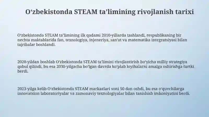 Oʻzbekistonda STEAM taʼlimining rivojlanishi 3