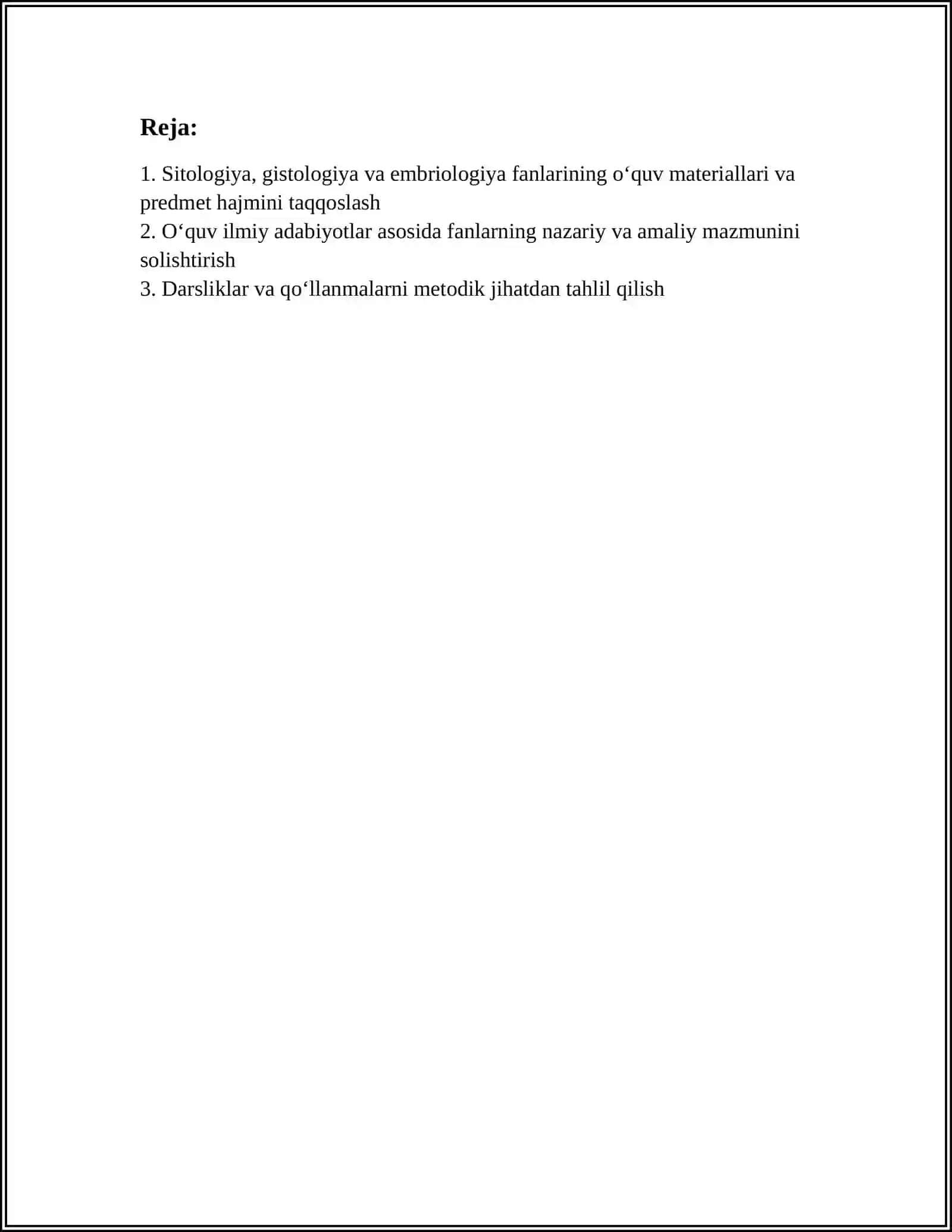 OʻQUV ILMIY ADABIYOTLAR ASOSIDA SITOLOGIYA GISTOLOGIYA EMBRIOLOGIYA FANI PREDMETI METODLARI VA USLUBIYATIGA QIYOSIY TAVSIF BERISH 3