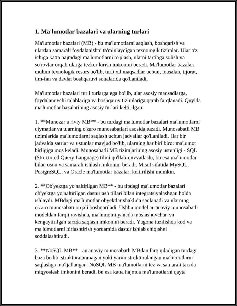 MA'LUMOTLAR BAZALARI BILAN ISHLASH TEXNOLOGIYALARI 3