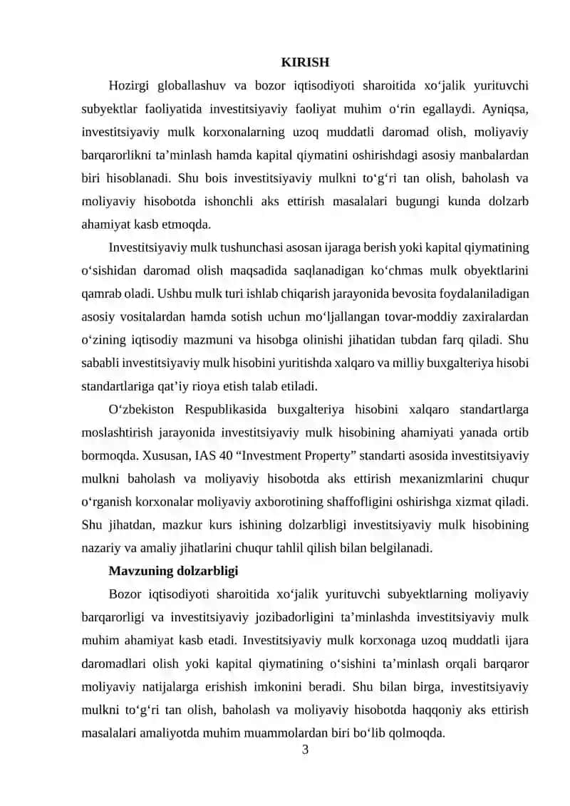 Investisiyaviy mulkning tarkibi, tan olish, baholash va moliyaviy hisobot 3