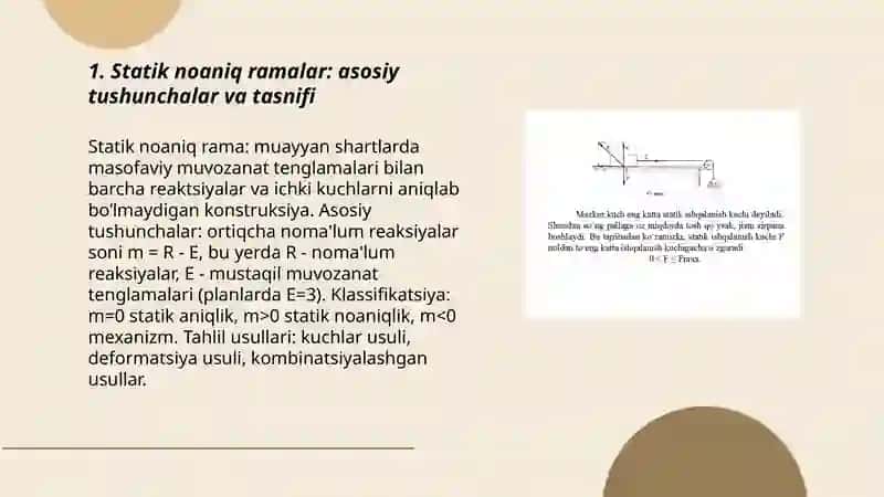 Statik noaniq ramalarni kuchlar usulida hisoblash 3