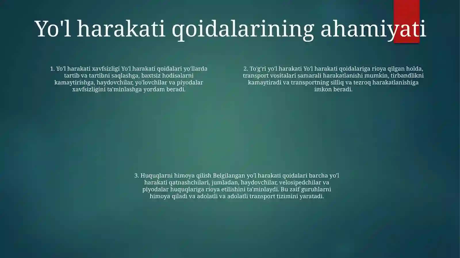 Yo'L Harakati Qoidalarini TartibgaSolish 3