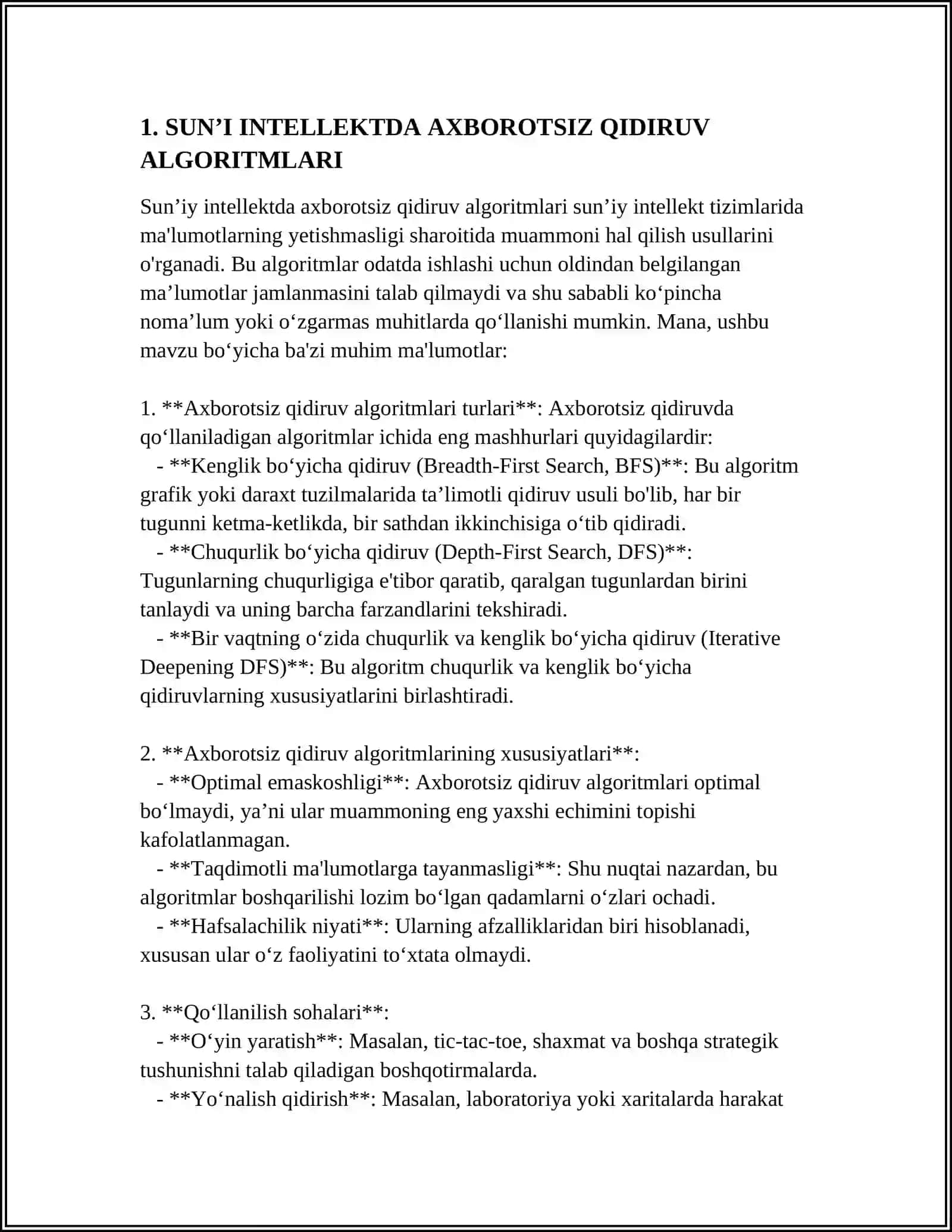 SUNʼIY INTELLEKTDA AXBOROTSIZ VA AXBOROTLI QIDIRUV ALGORITMLARINI ISHLAB CHIQISH 3
