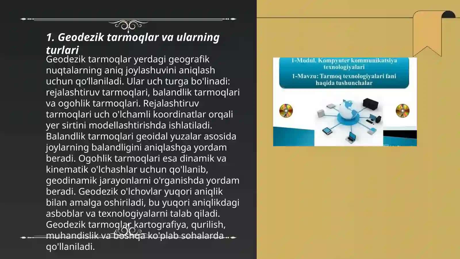 Giyodezik tarmoqlari orinterlash burchaklari oʻlchov asboblari va tizimlari haqida 3