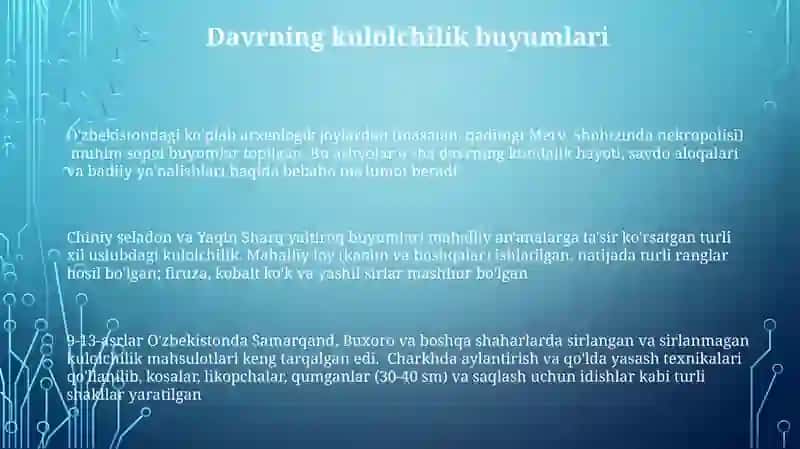 IX-XIII asirlarda O'zbekiston madaniyati vasanʼati 3