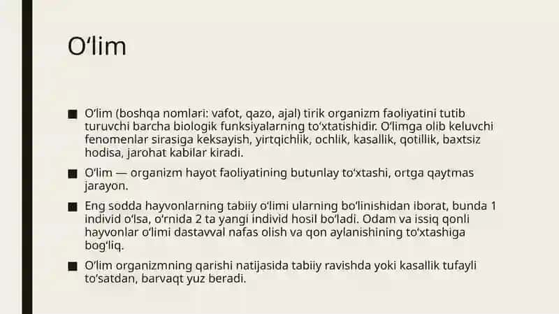 O’lim haqida tushunchalar 3