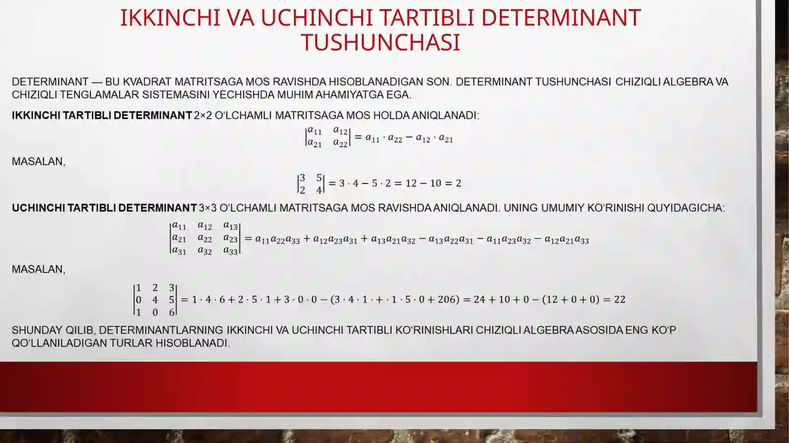 Ikkinchi va uchinchi tartibli determinant tushunchasi 3