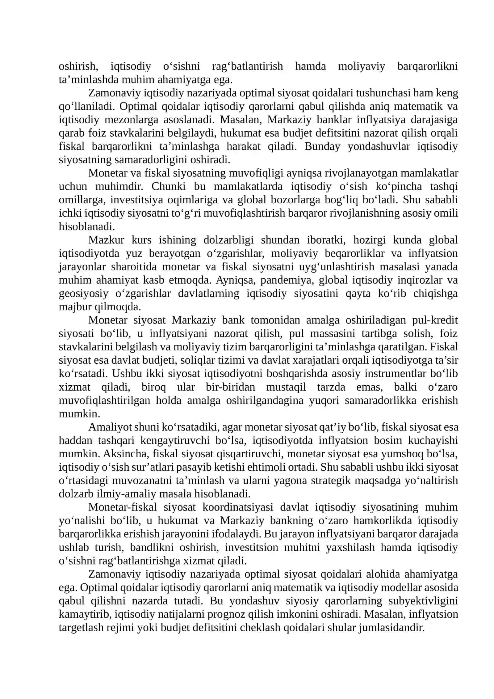 Monetar-fiskal siyosat koordinatsiyasi va optimal qoidalar 3