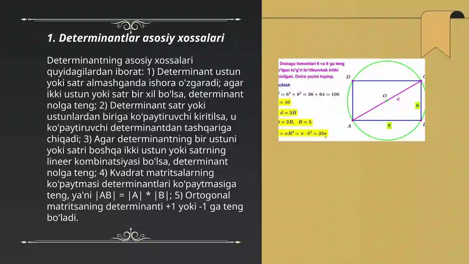 Determinantlarning qoʻshimcha xossalari 3