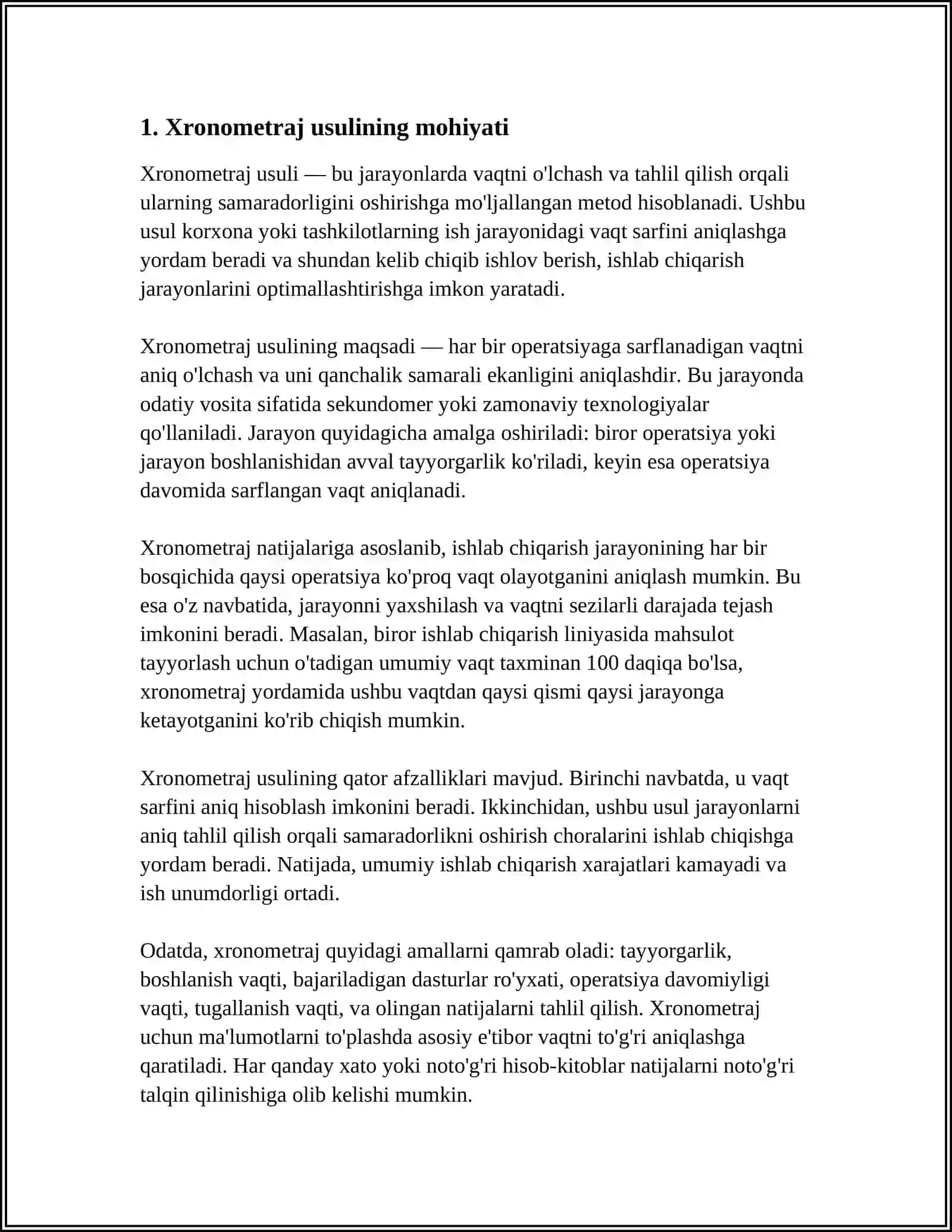 MUSTAQIL ISH Mavzu: XRONOMETRAJ USULI 3