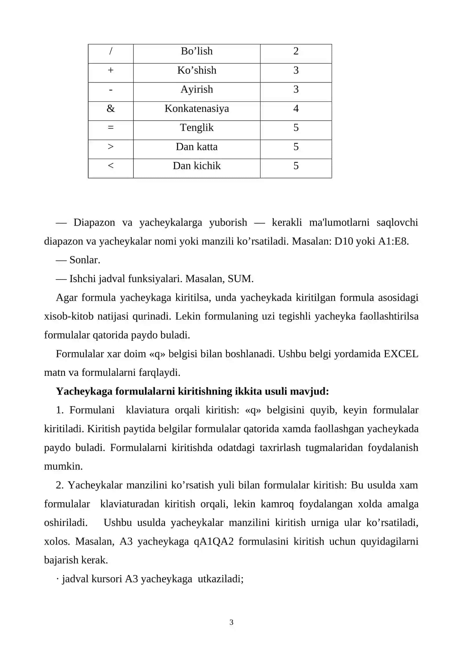 EXCELda FORMULA VA Funksiyalar bilan ishlash 3