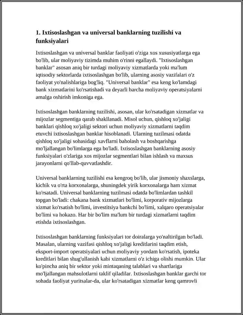IXTISOSLASHGAN VA UNIVERSAL BANKLAR FAOLIYATI 3