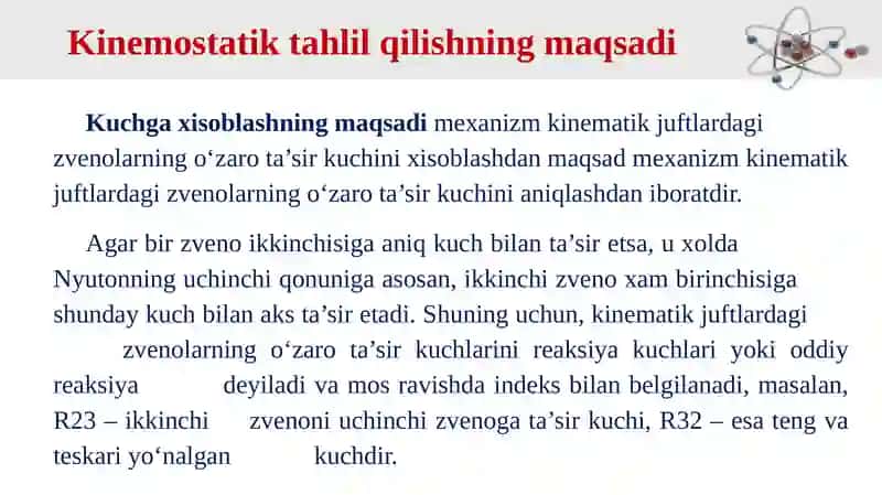 Mexanizmlarni kinemostatik tekshirish 3