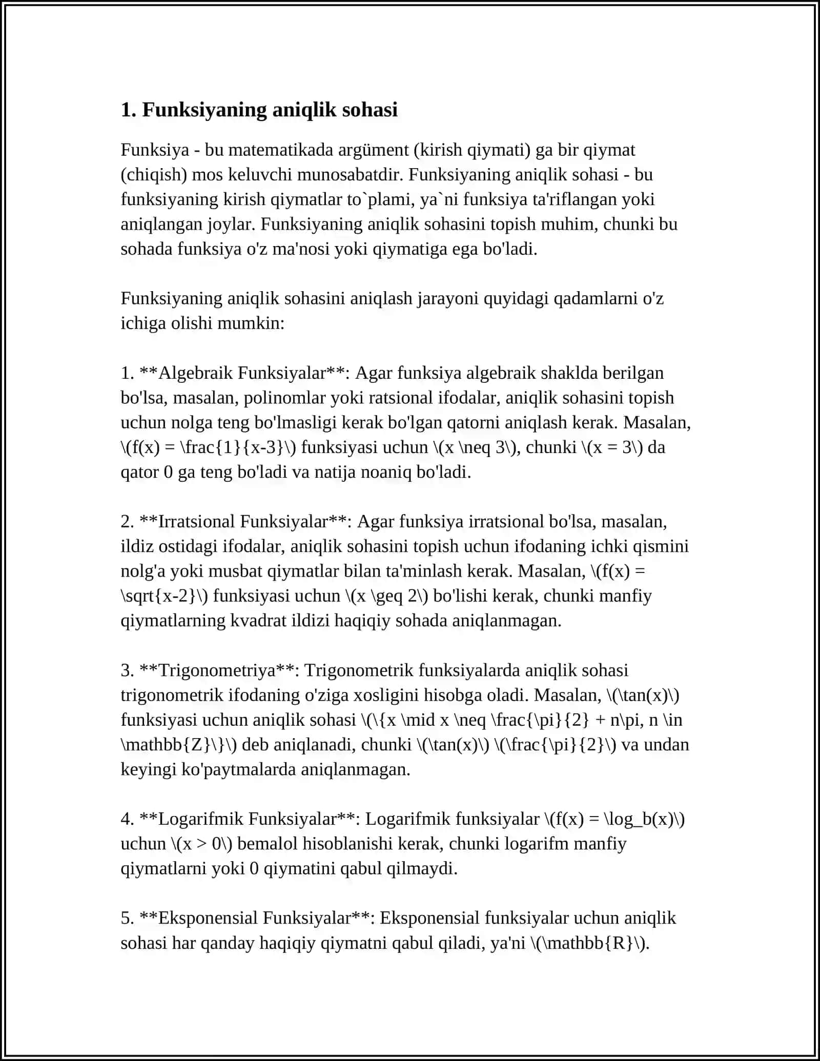 FUNKSIYANI TO'LA TEKSHIRISH 3