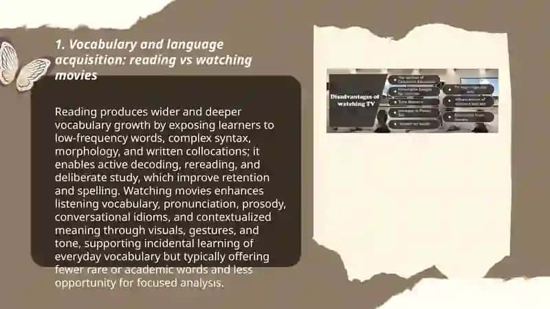 Vocabulary and language acquisition: reading vs watching movies 3
