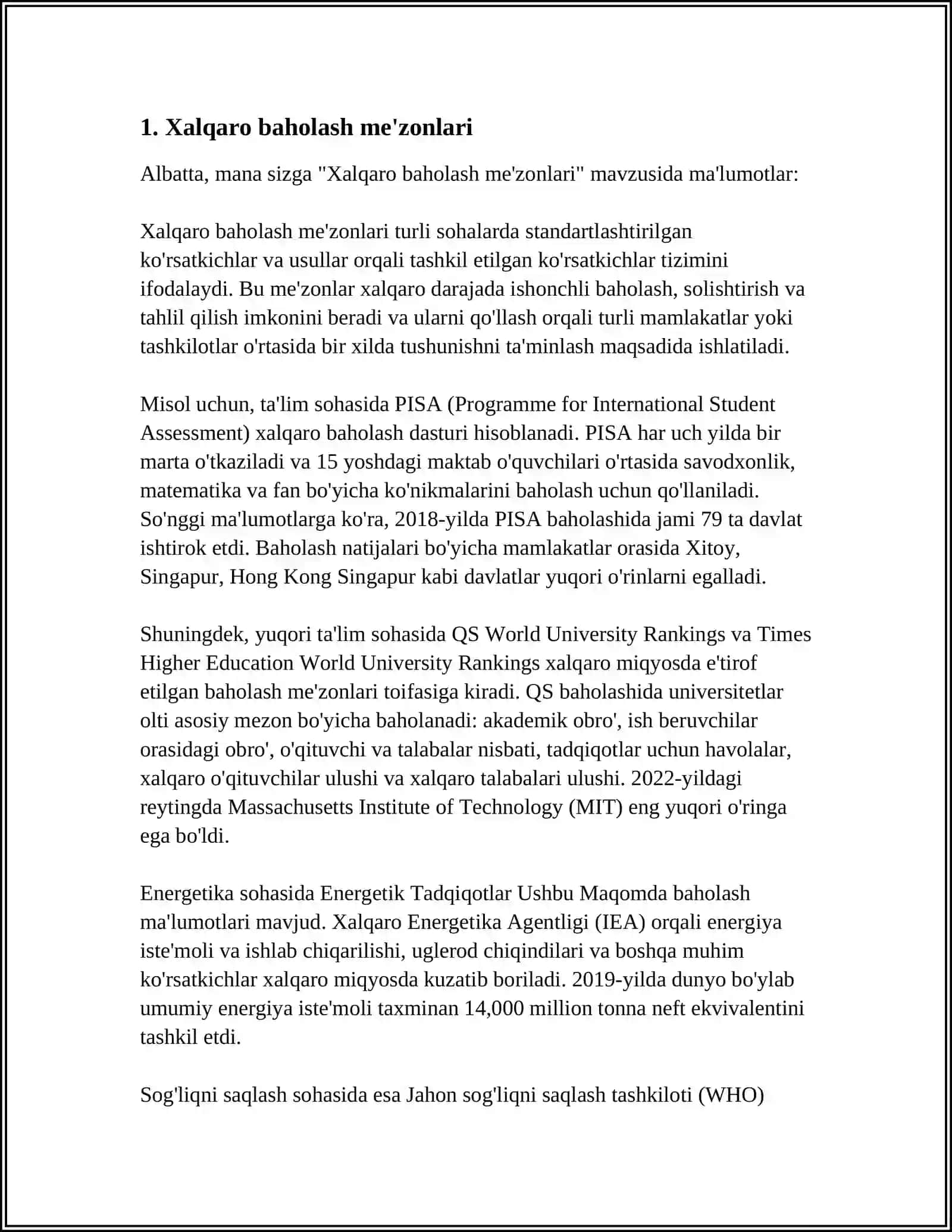 XALQARO BAHOLASH DASTURLARI 3