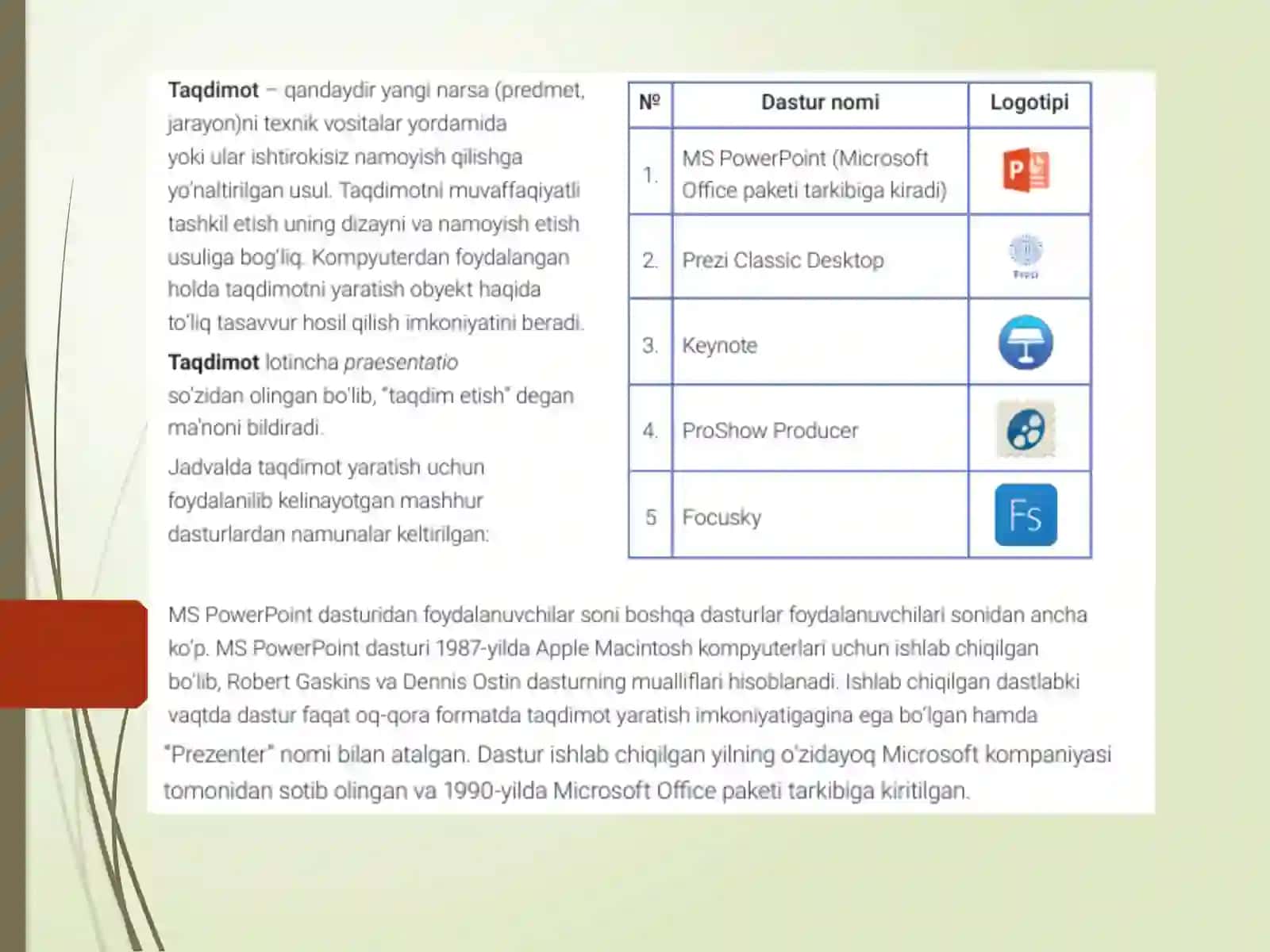 MS POWER POINTNING DASTURIY TA’MINOTI VA UNING IMKONIYATLARI 3
