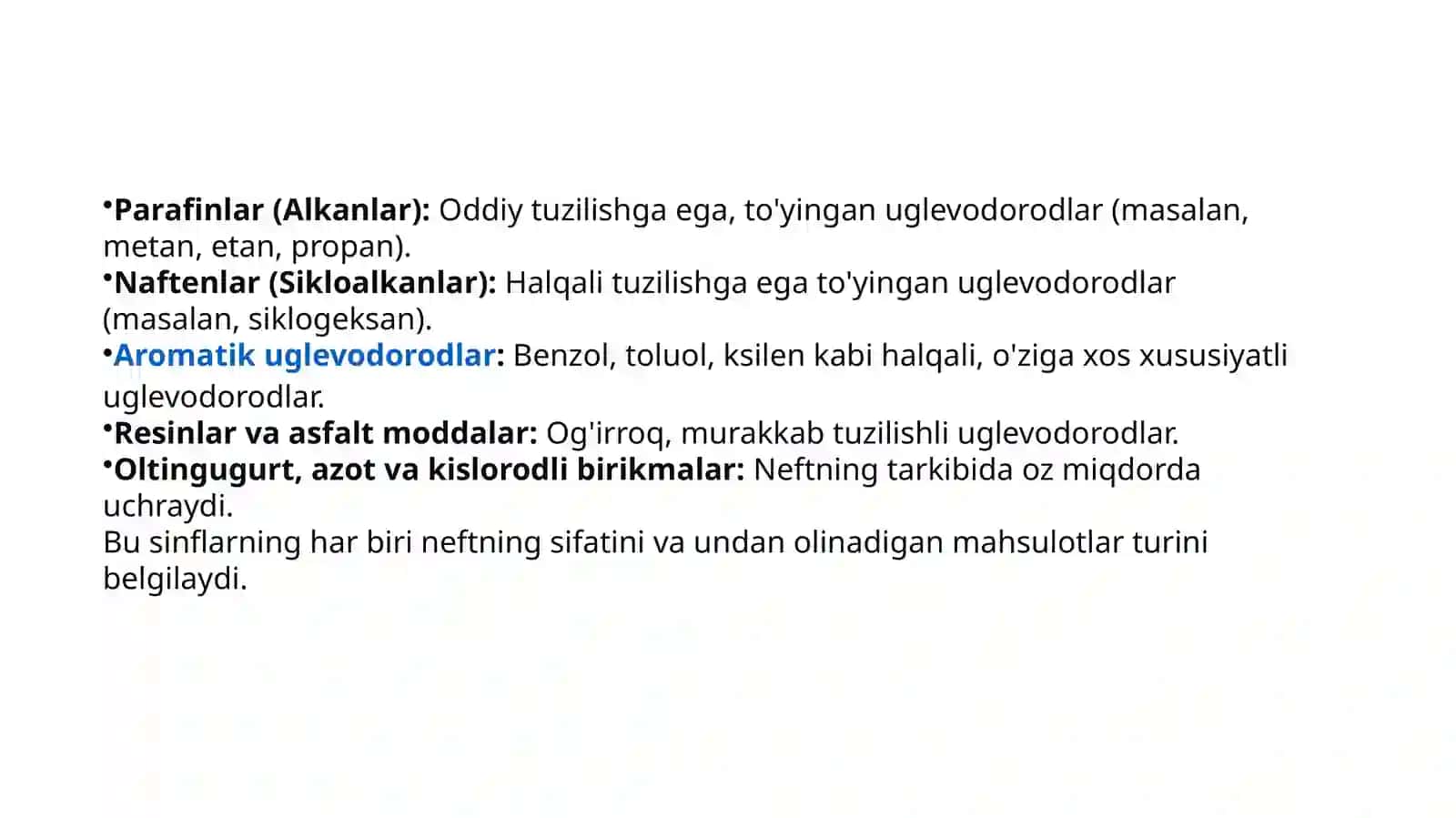 NEFT UGLEVODORODLARINING ASOSIY SINFLARI 3