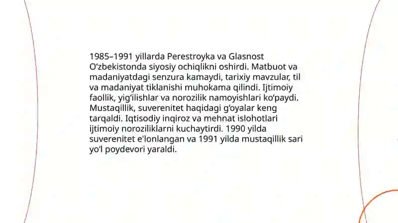 Mustaqillikka erishish arafasida O‘zbekistondagi ijtimoiy siyosiy jarayonlar. 3
