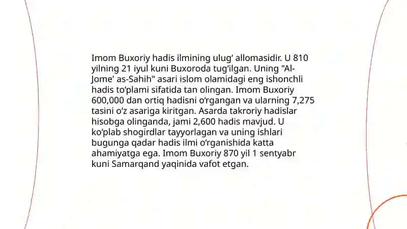 Imom Buxoriy va Imom Termiziyning Hadis ilmiga qoʻshgan hissalari 3