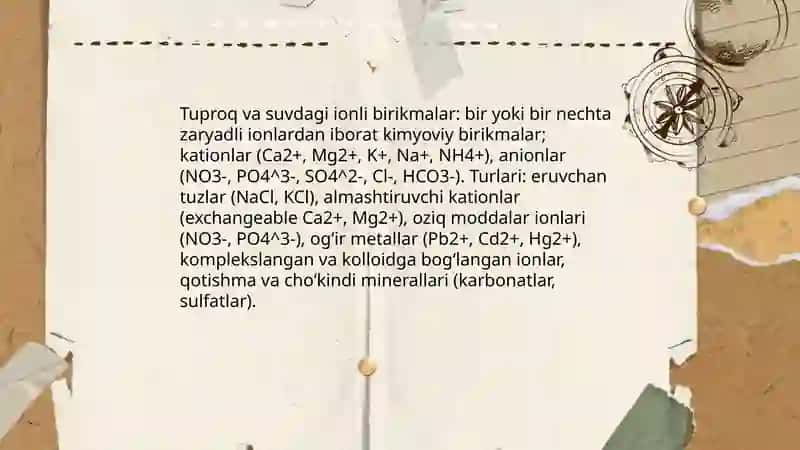 Tuproq va suvning ionli bogʻlanishli birikmalar 3