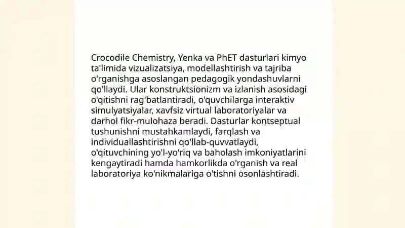 Crocodile Chemistry, Yenka va Phet dasturlarining qo'llanishi 3