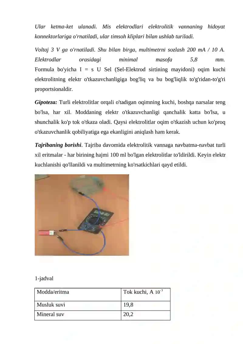 SUPERION O’TKAZGICHLARGA ASOSLANGAN BA'ZI MATERIAL-LARNING ION O'TKAZUVCHANLIGINI EKSPERIMENTAL ANIQLASH 3