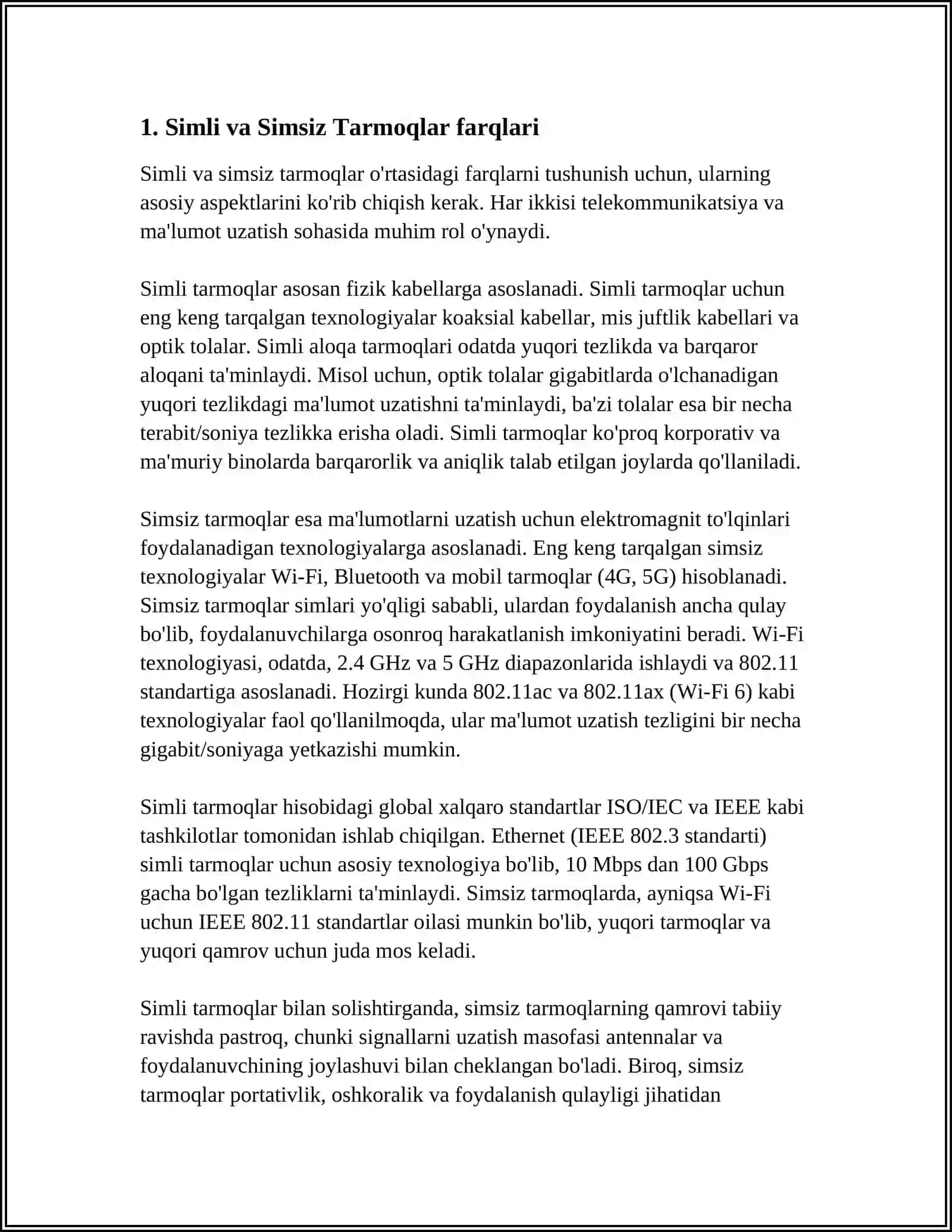 SIMLI VA SIMSIZ TARMOQ TEXNOLOGIYALARIGA UMUMIY TUSHUNCHA 3