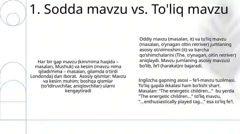 Gap bo`laklari. Bosh bòlaklar. Ega va kesim 3