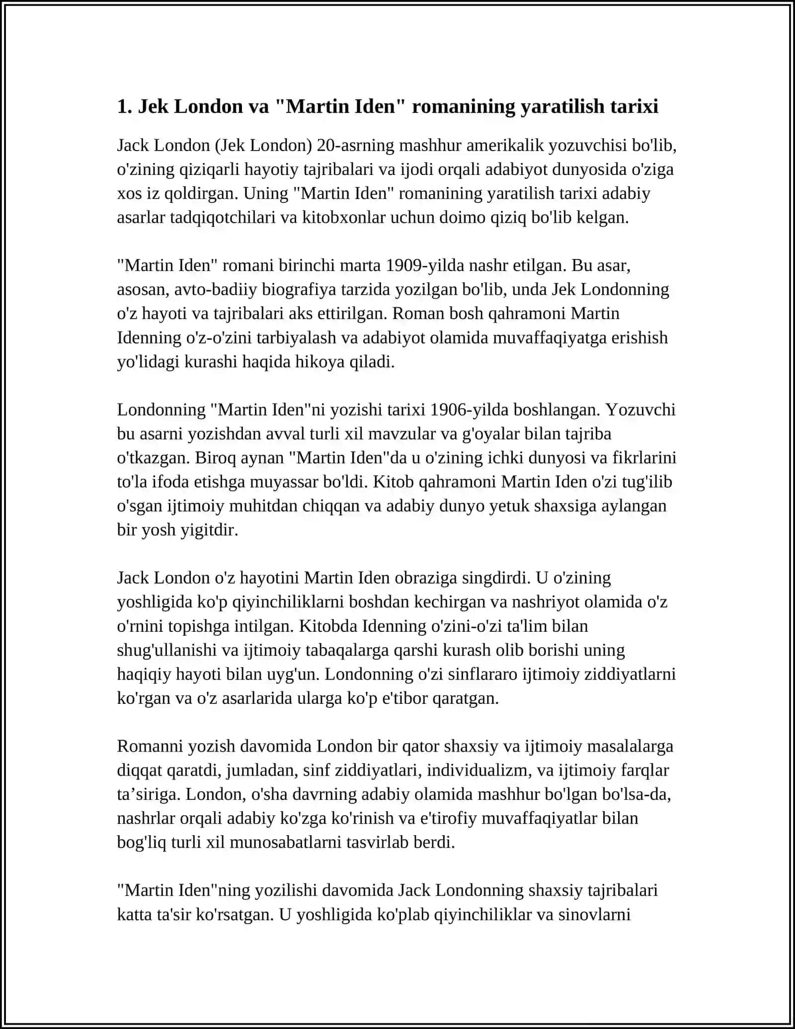 J. LONDON VA UNING "MARTIN IDEN "ROMANI 3