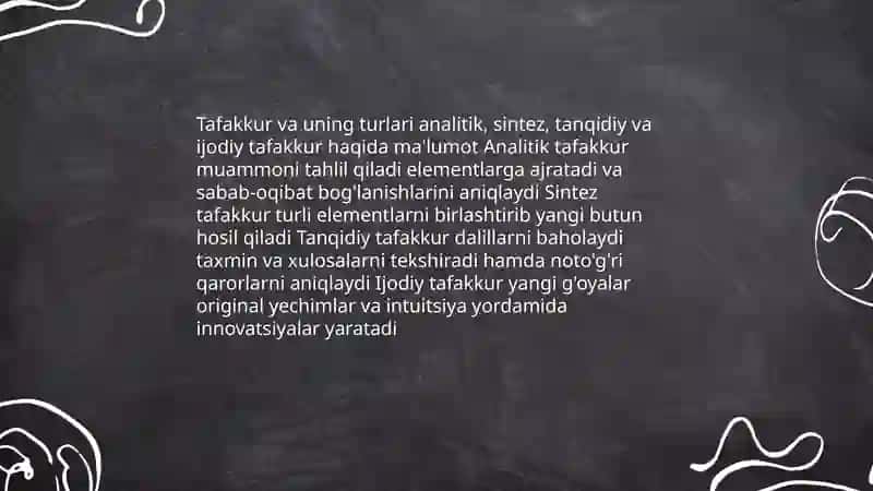 Bilish jarayonlari:Tafakkur. Intellekt va kreativlik - Absaxatova Mexribon 3