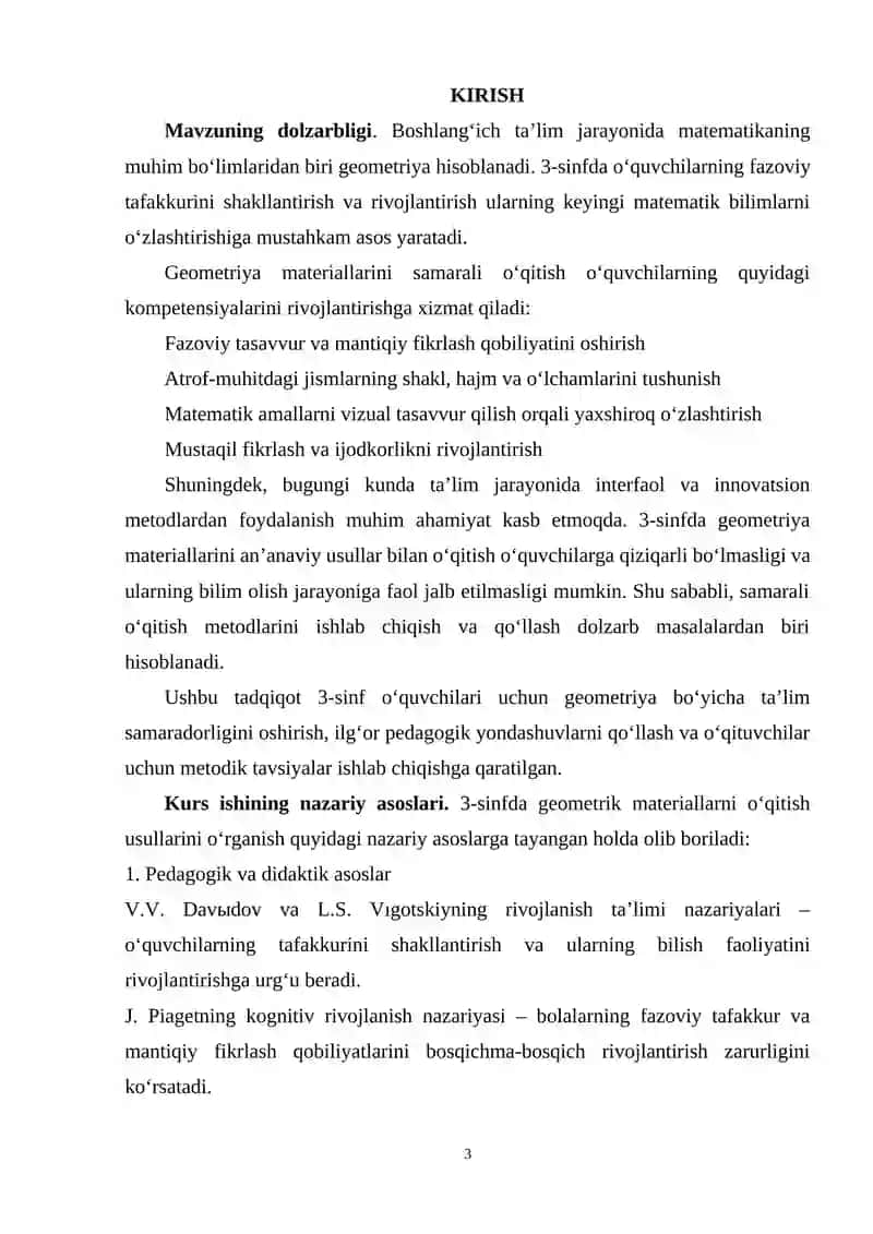 3-SINFDA GEOMETRIK MATERIALNI O‘RGATISH USULLARI 3