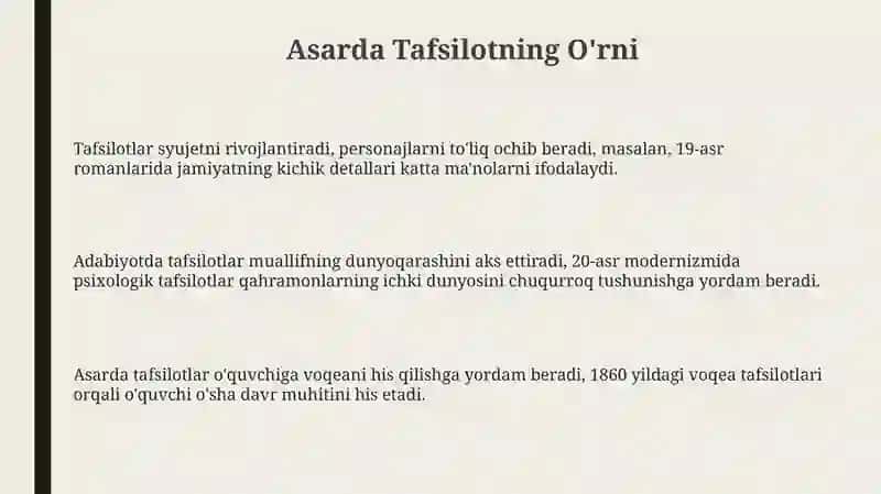 Asarda Tafsilotning O'rni 3