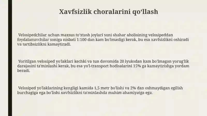 Shahar yoʼllarida velosiped harakatini tashkil qilish 3