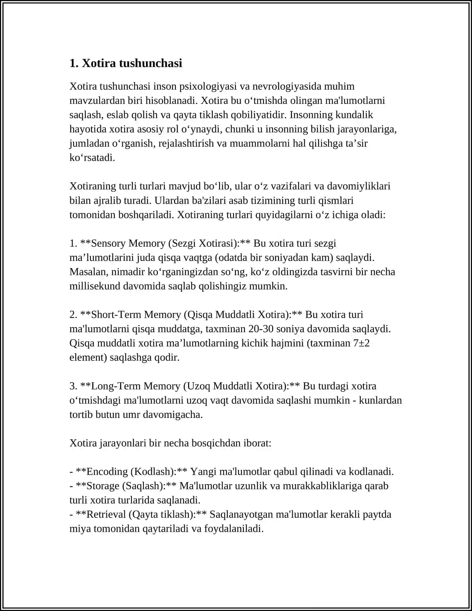 Xotira Tushunchasi 3