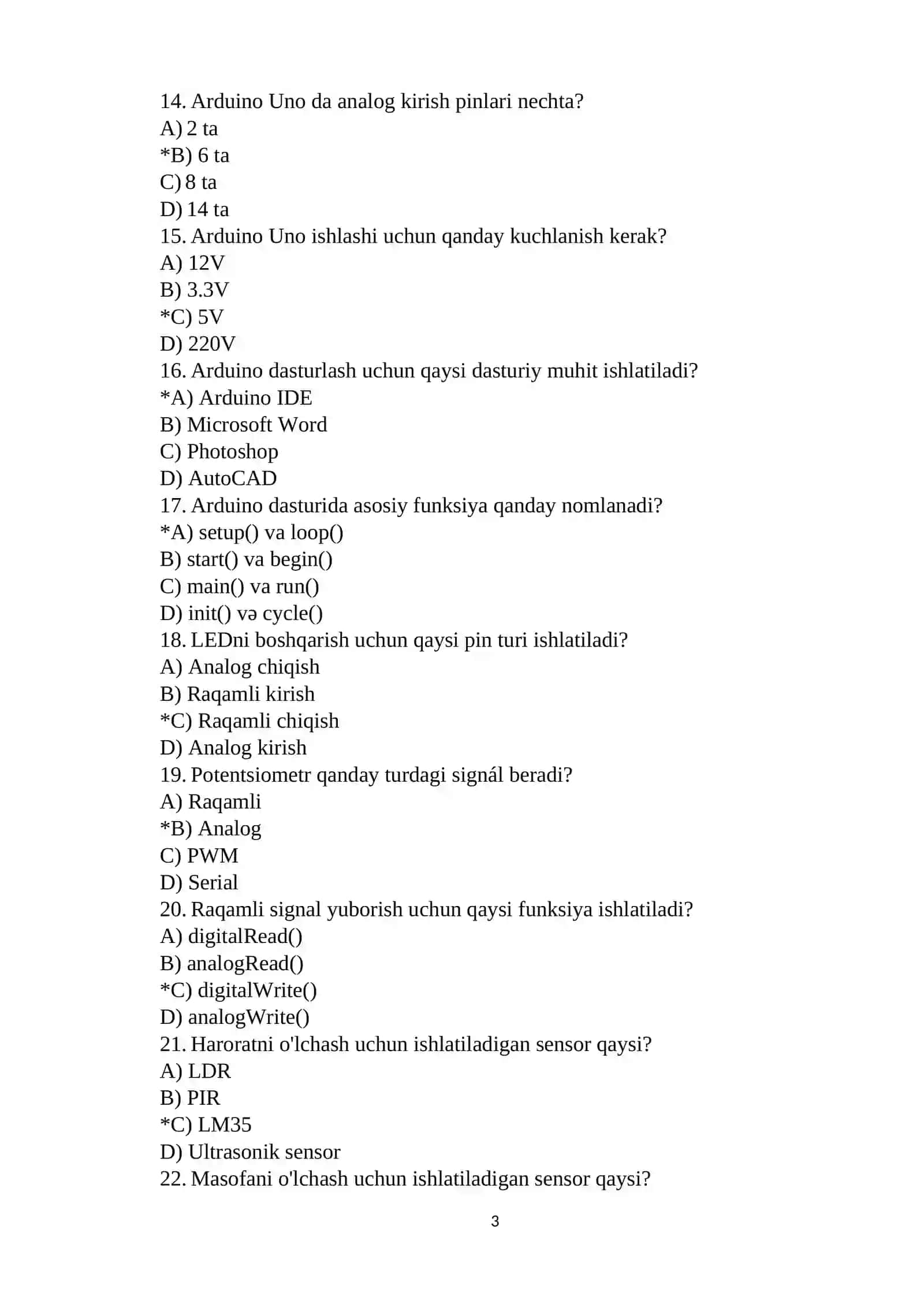 Robototexnika fanidan testlar 3