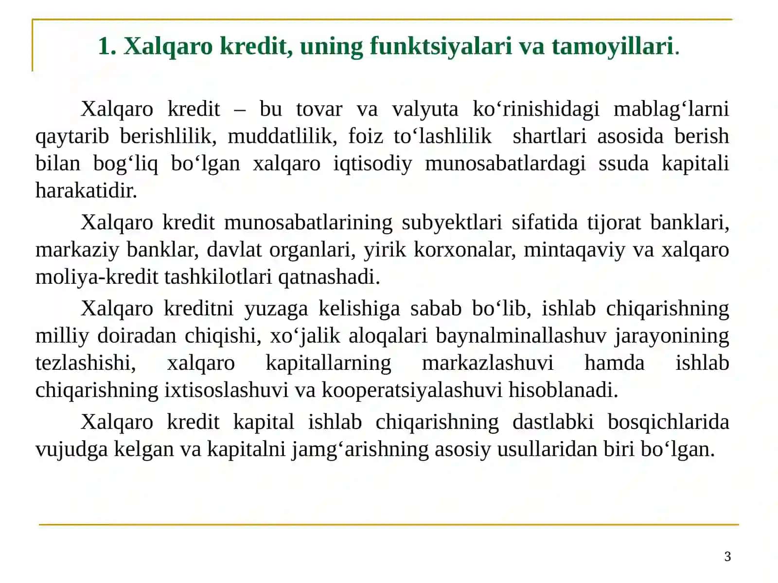 Xalqaro kredit munosabatlari 3