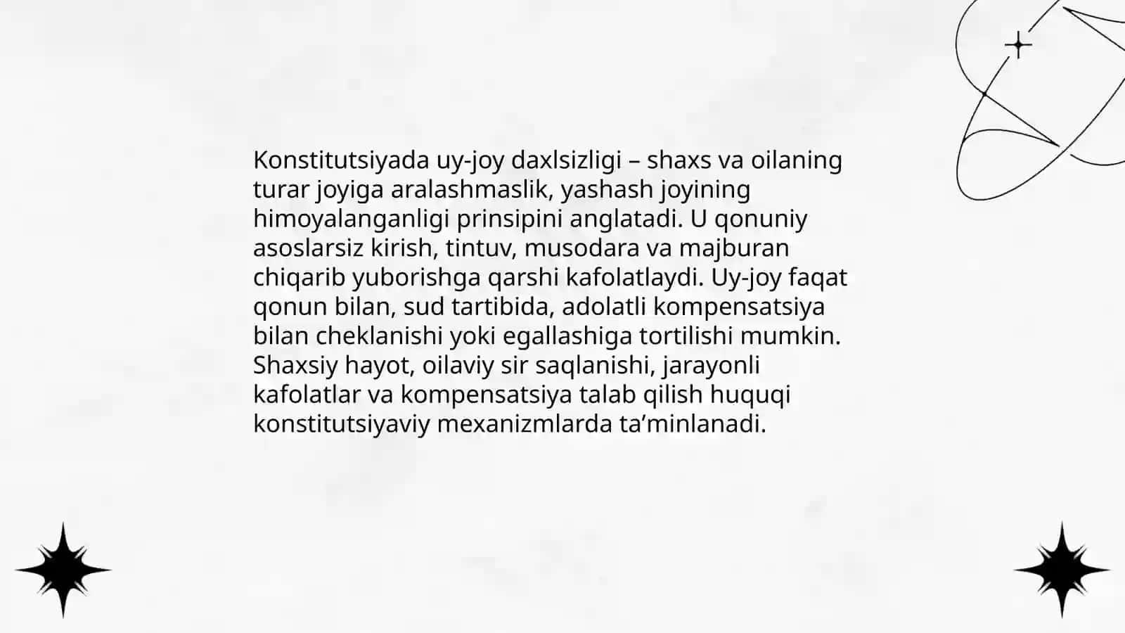 Konstitutsiyada uy-joy daxlsizligi va uy-joyga boʻlgan huquqlarning himoyasi 3