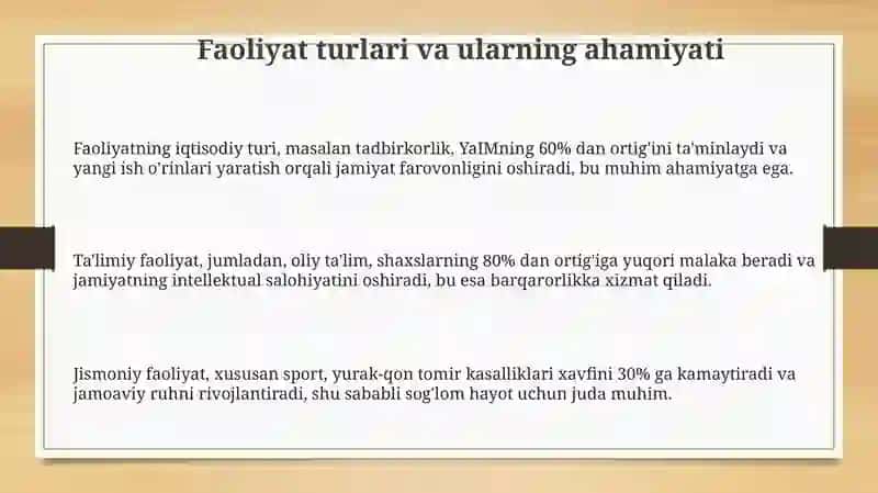 Faoliyat turlari va ularning ahamiyati 3