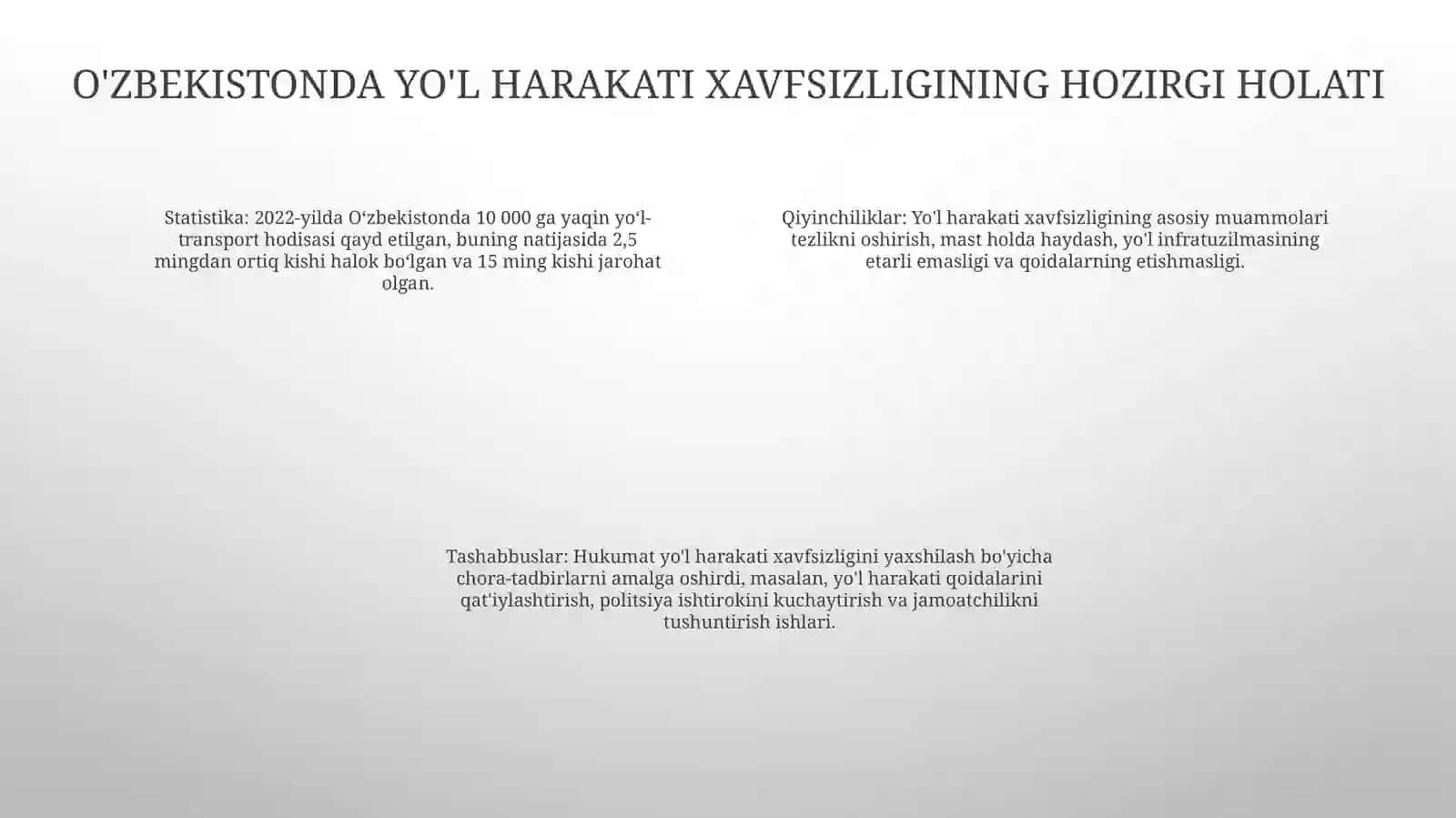 Ўзбекистон Республикаси Йўл Хавфсизлигини Та’minlash Tizimini Yanada Takomillashtirish Chora-Tadbirlari 3