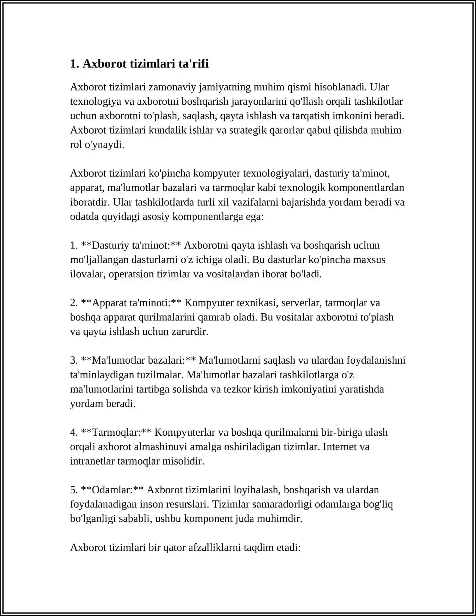 MUSTAQIL ISH Mavzu: AXBOROT TIZIMLARI HAQIDA TUSHUNCHA 3