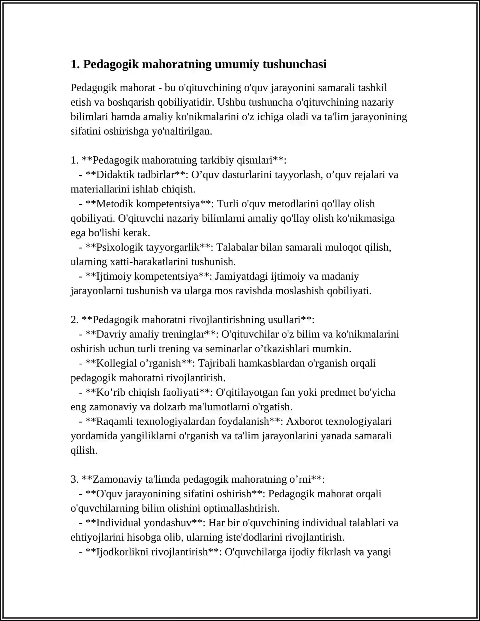 PEDAGOGIK MAHORAT VA UNING OʻQITUVCHI FAOLIYATIDAGI AHAMIYATI 3